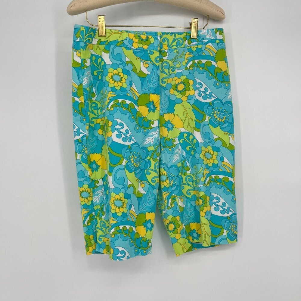 Briggs Casual Women's Floral Bermuda Shorts Size 10 Cotton/Spandex‎ Blue & Green